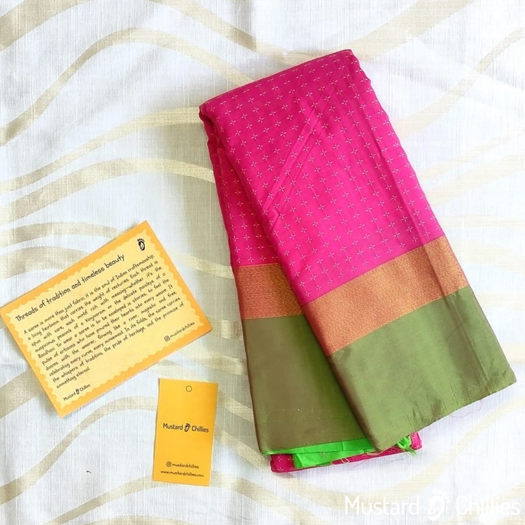 Dotted Regular Silk Saree (Bright Pink) and Blouse Piece