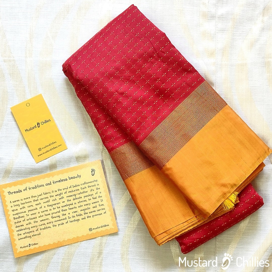 Dotted Regular Silk Saree (Red) and Blouse Piece
