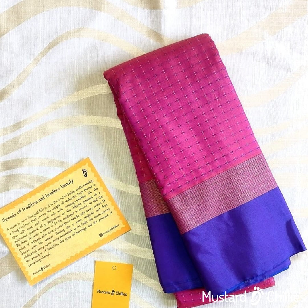 Dotted Regular Silk Saree (Pink) and Blouse Piece