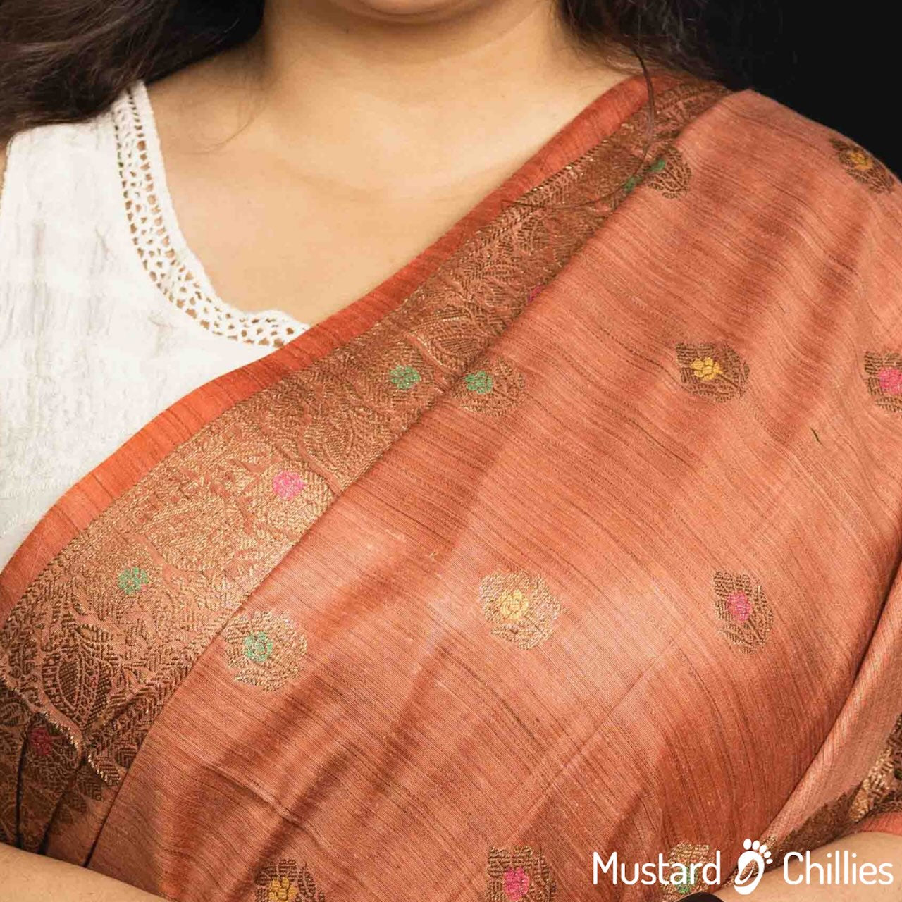 Cotton Silk Saree With Banarasi Weaving (Brick) and Blouse Piece