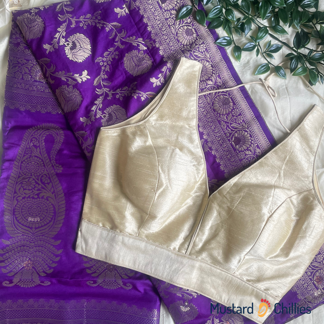 Dola Silk Saree With Banarasi Jhal Work (Deep Purple) and Blouse Piece