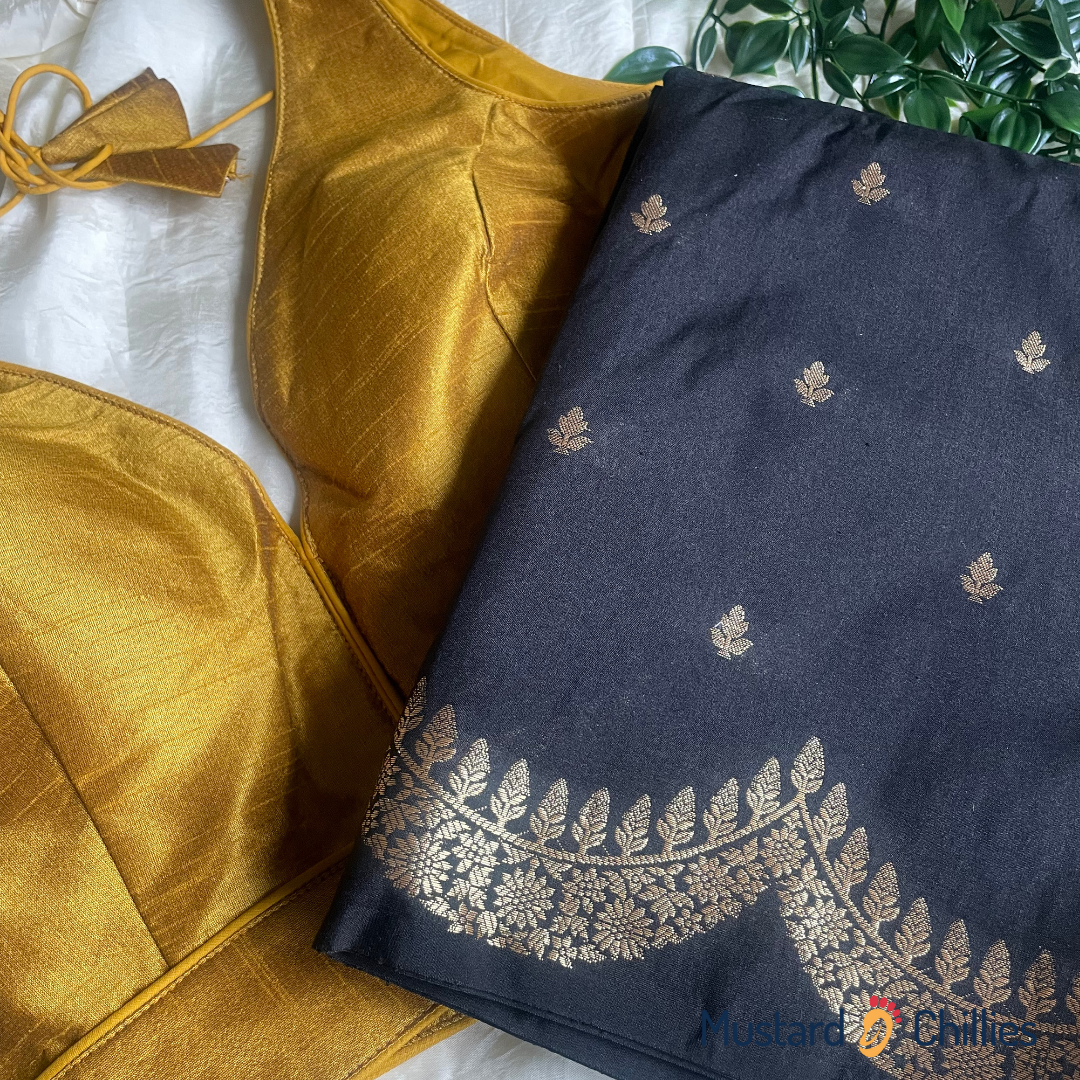 Khadi Silk Saree (Black) and Blouse Piece