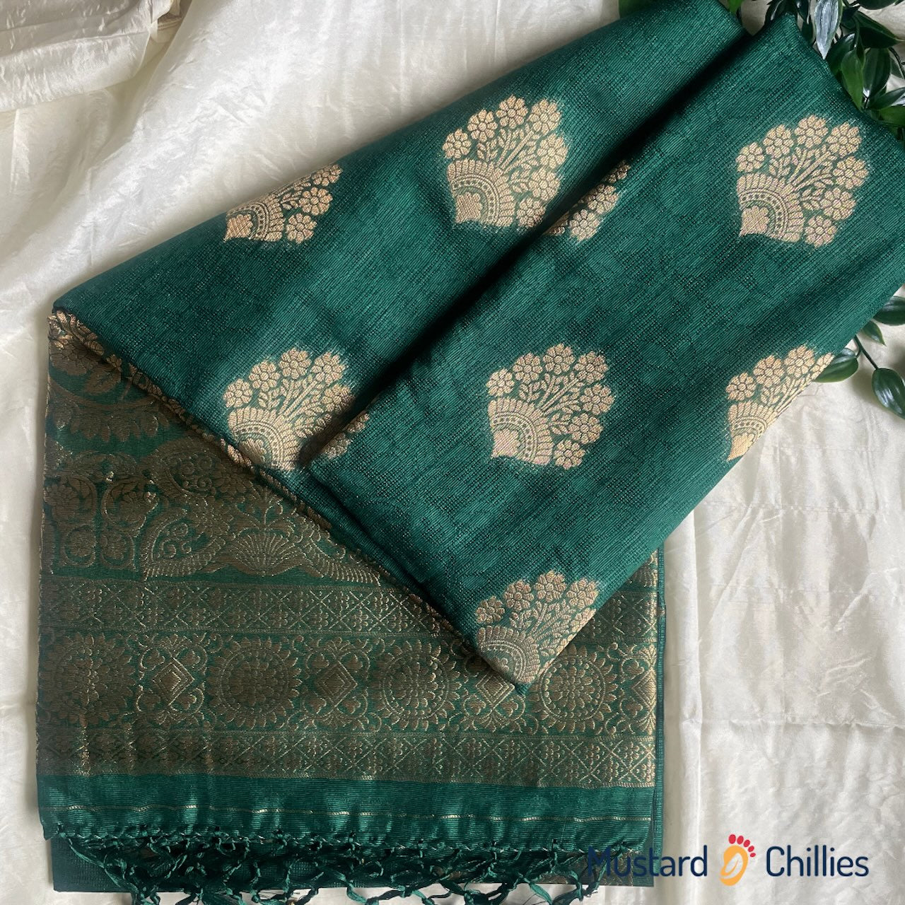 Jute Silk Saree (Bottle Green) and Blouse Piece