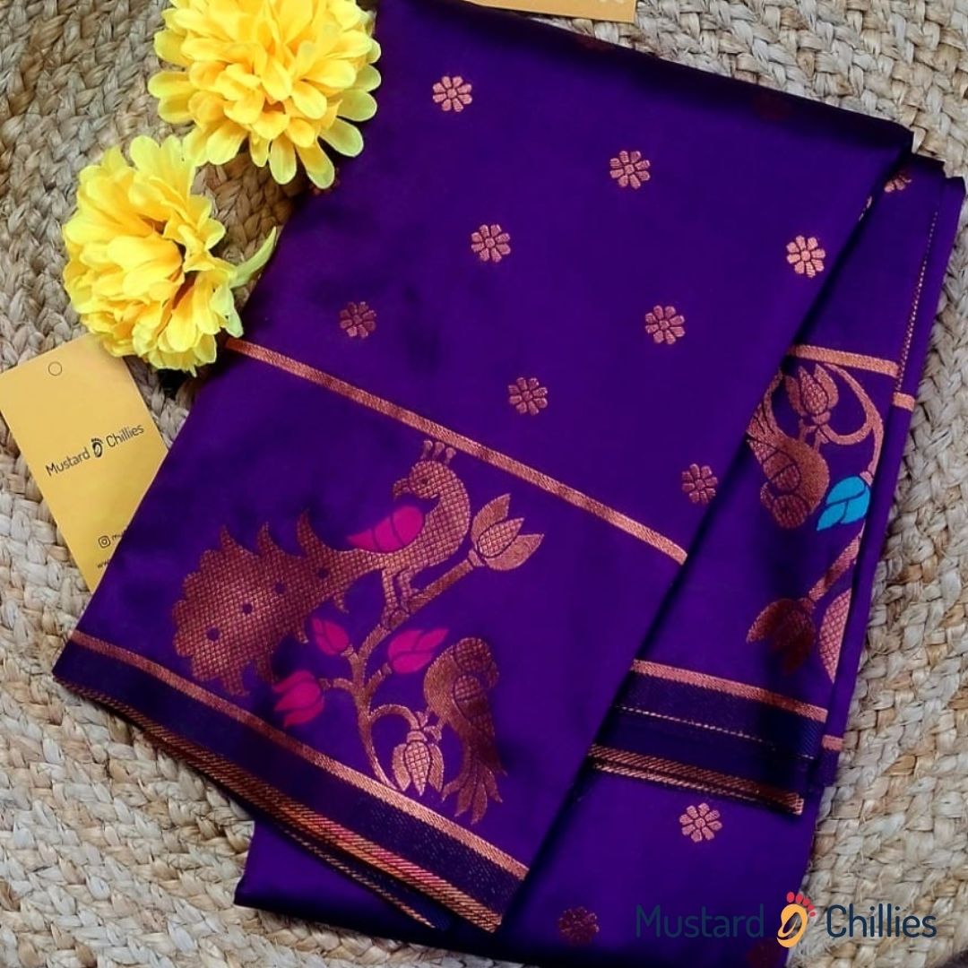 Paithani Mix Saree (Dark Purple) and Blouse Piece
