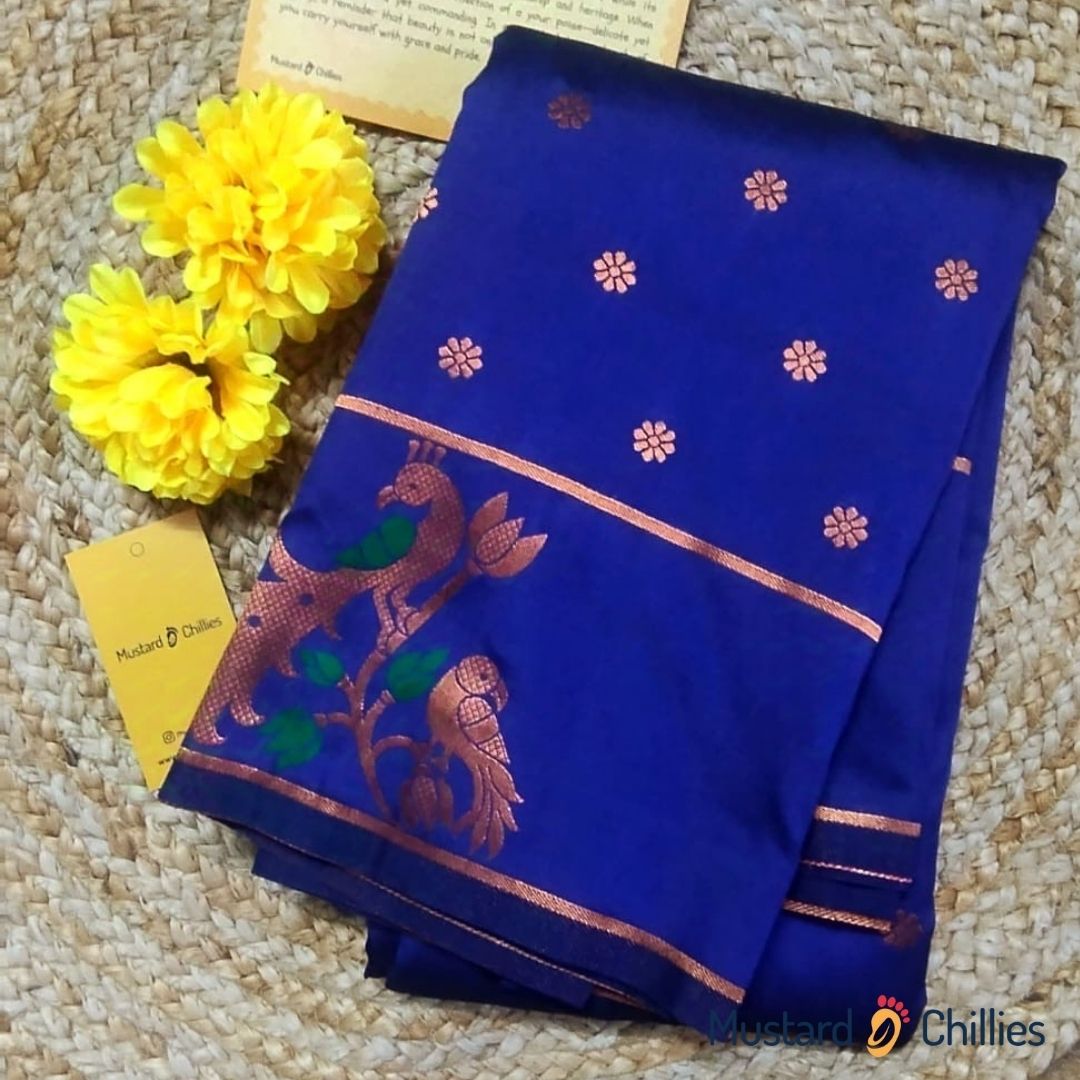 Paithani Mix Saree (Royal Blue) and Blouse Piece
