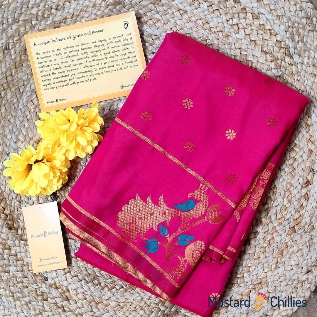 Paithani Mix Saree (Rani Pink) and Blouse Piece