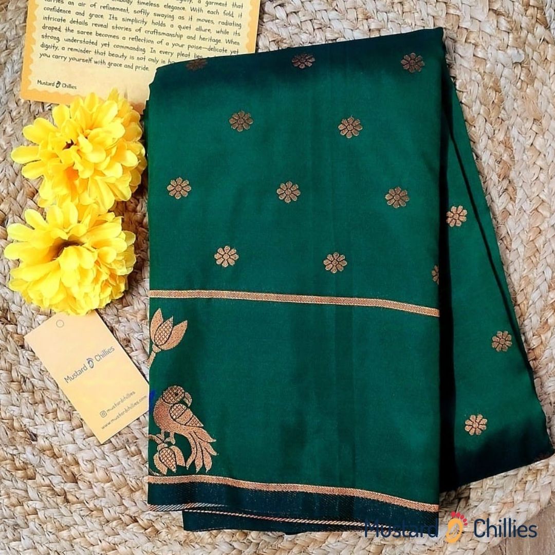 Paithani Mix Saree (Bottle Green) and Blouse Piece