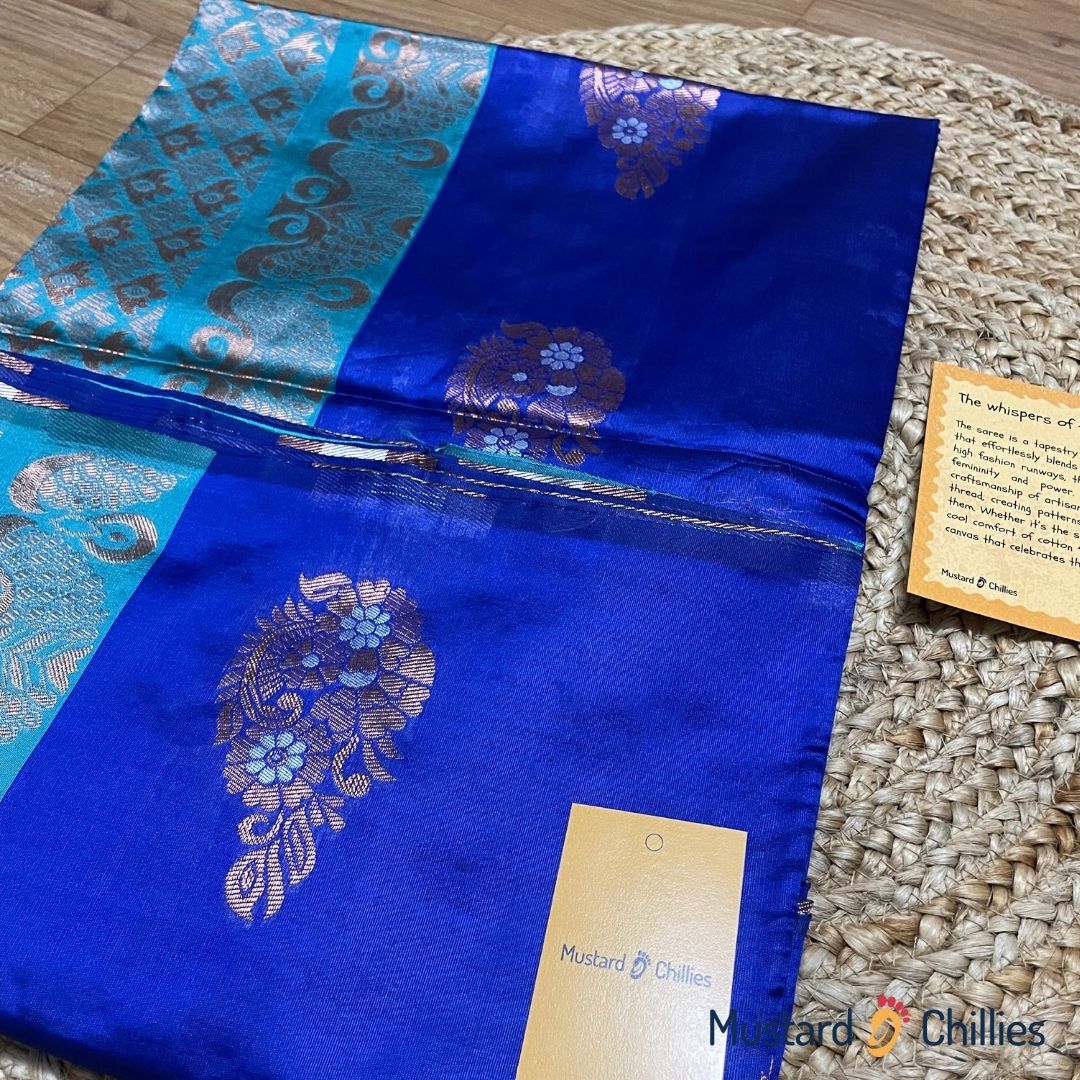 Soft Silk Kanchipuram Saree (Blue) and Blouse Piece