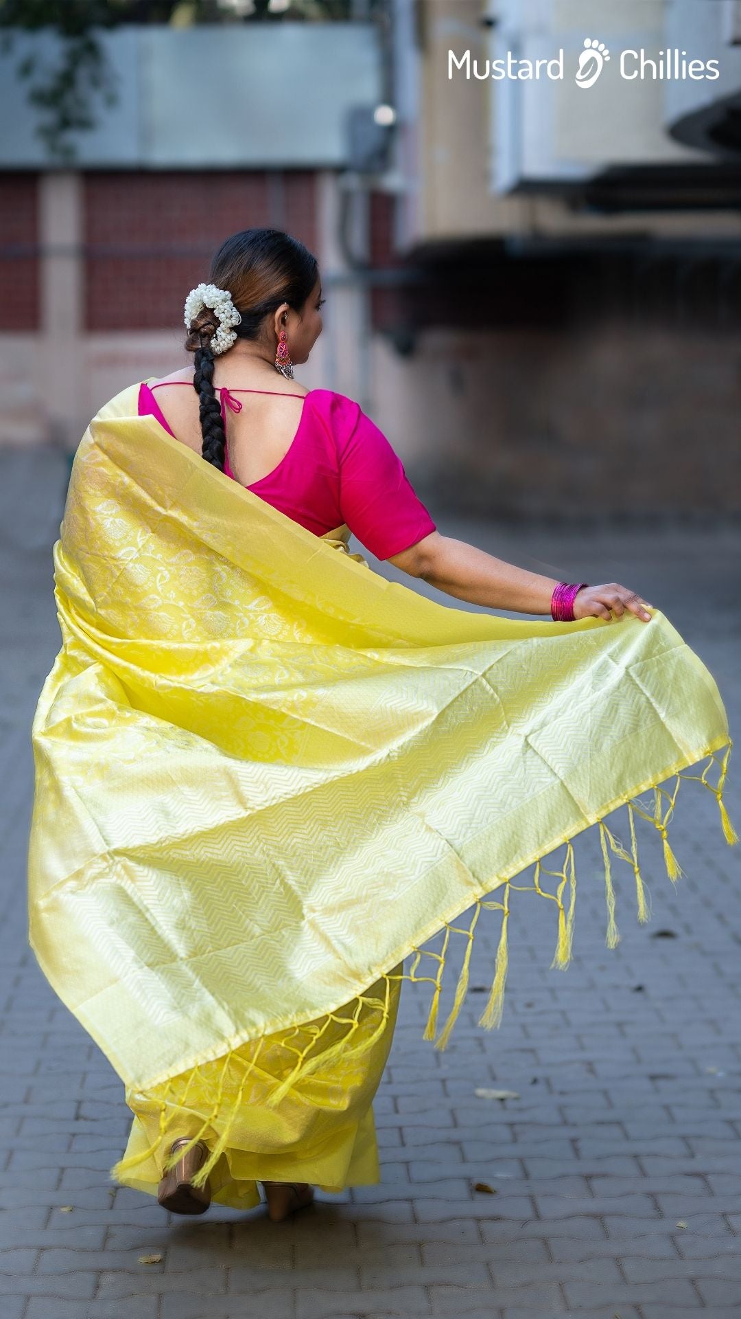 Banarasi Silk Saree (Lemon Yellow) and Blouse Piece