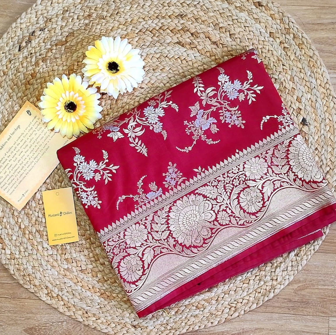 Banarasi Pure Katan Silk Saree (Blood Red) and Blouse Piece