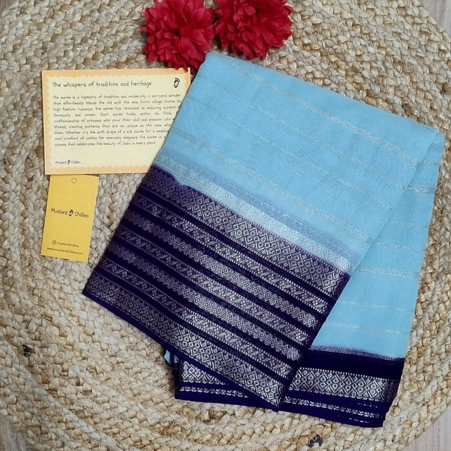 Chiffon Saree (Sky Blue) and Blouse Piece