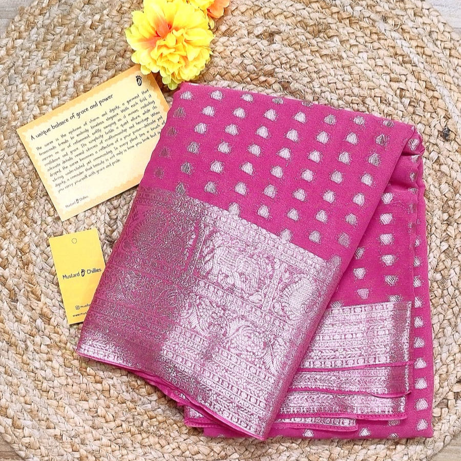 Georgette Saree (Onion Pink) and Blouse Piece