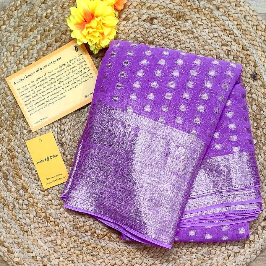 Georgette Saree (Lavender) and Blouse Piece
