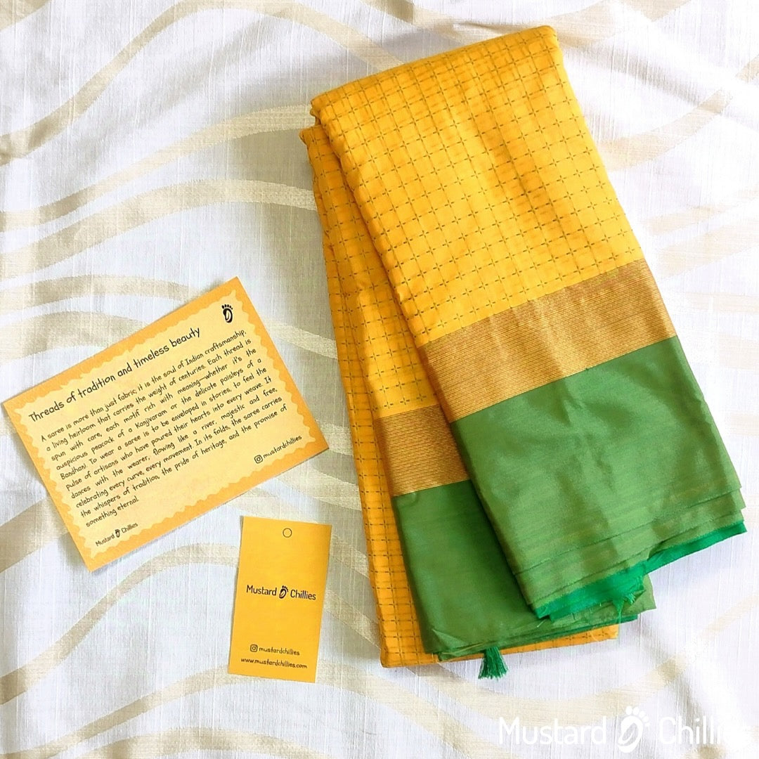 Dotted Regular Silk Saree (Yellow) and Blouse Piece