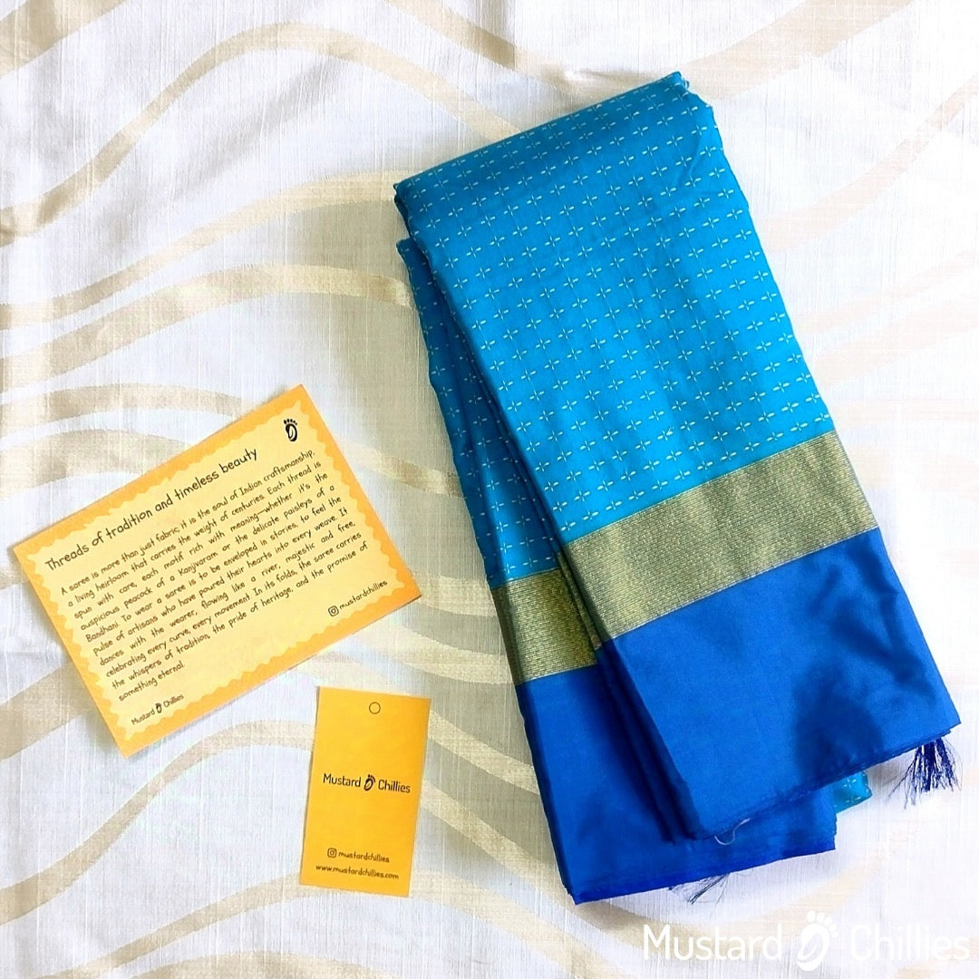 Dotted Regular Silk Saree (Sea Blue) and Blouse Piece