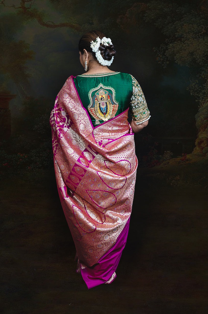 Banarasi Pure Katan Silk Saree (Rani Pink) and Blouse Piece