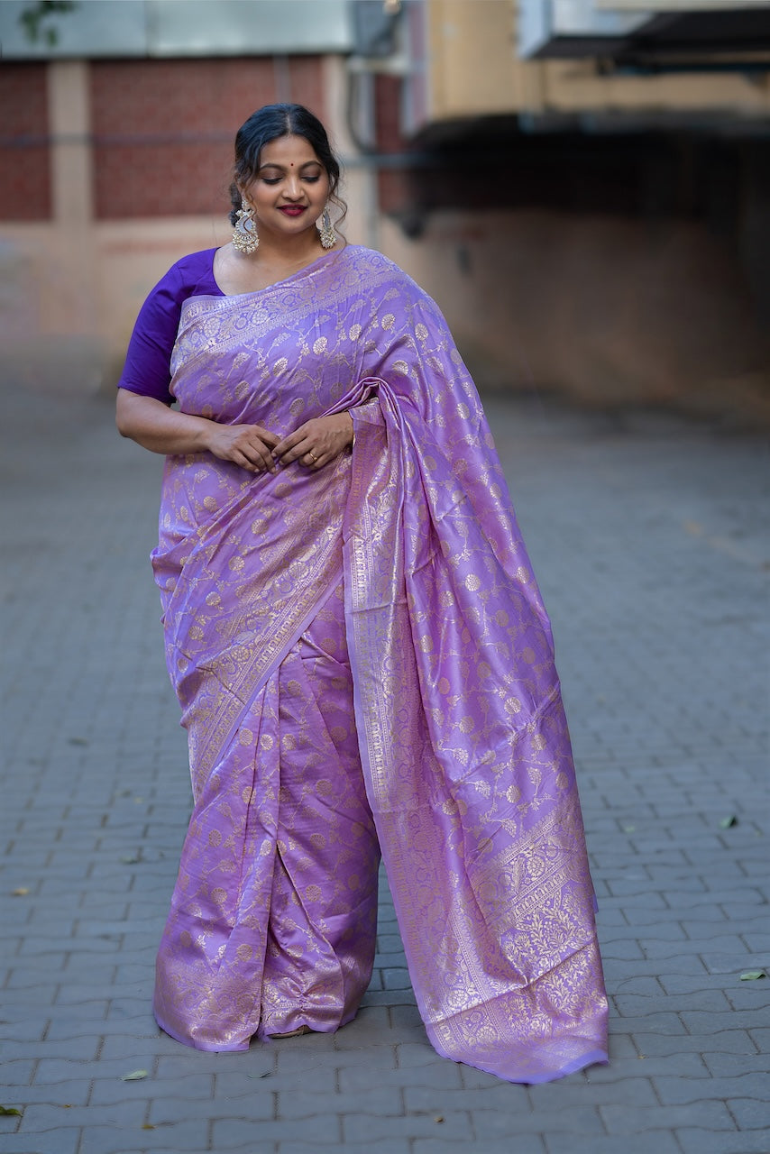 Banarasi Silk Saree (Lavender) and Blouse Piece