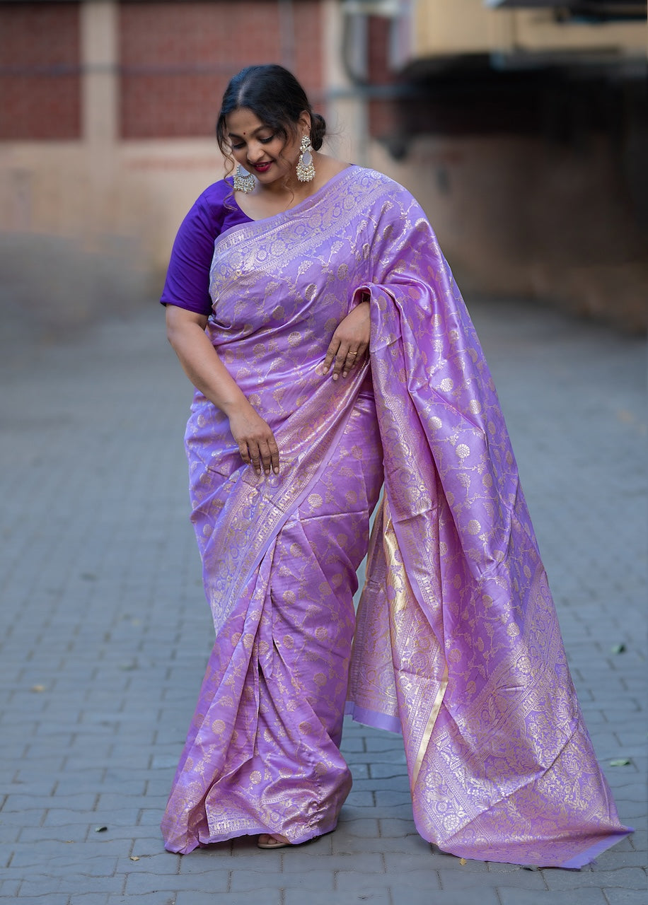Banarasi Silk Saree (Lavender) and Blouse Piece