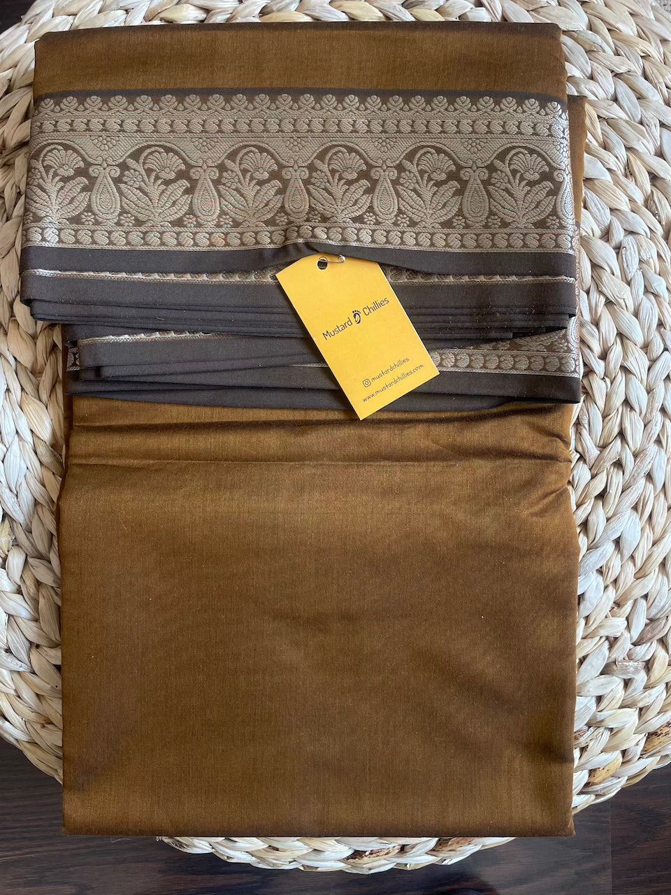 Maheshwari Pure Cotton Saree (Brown) and Blouse Piece