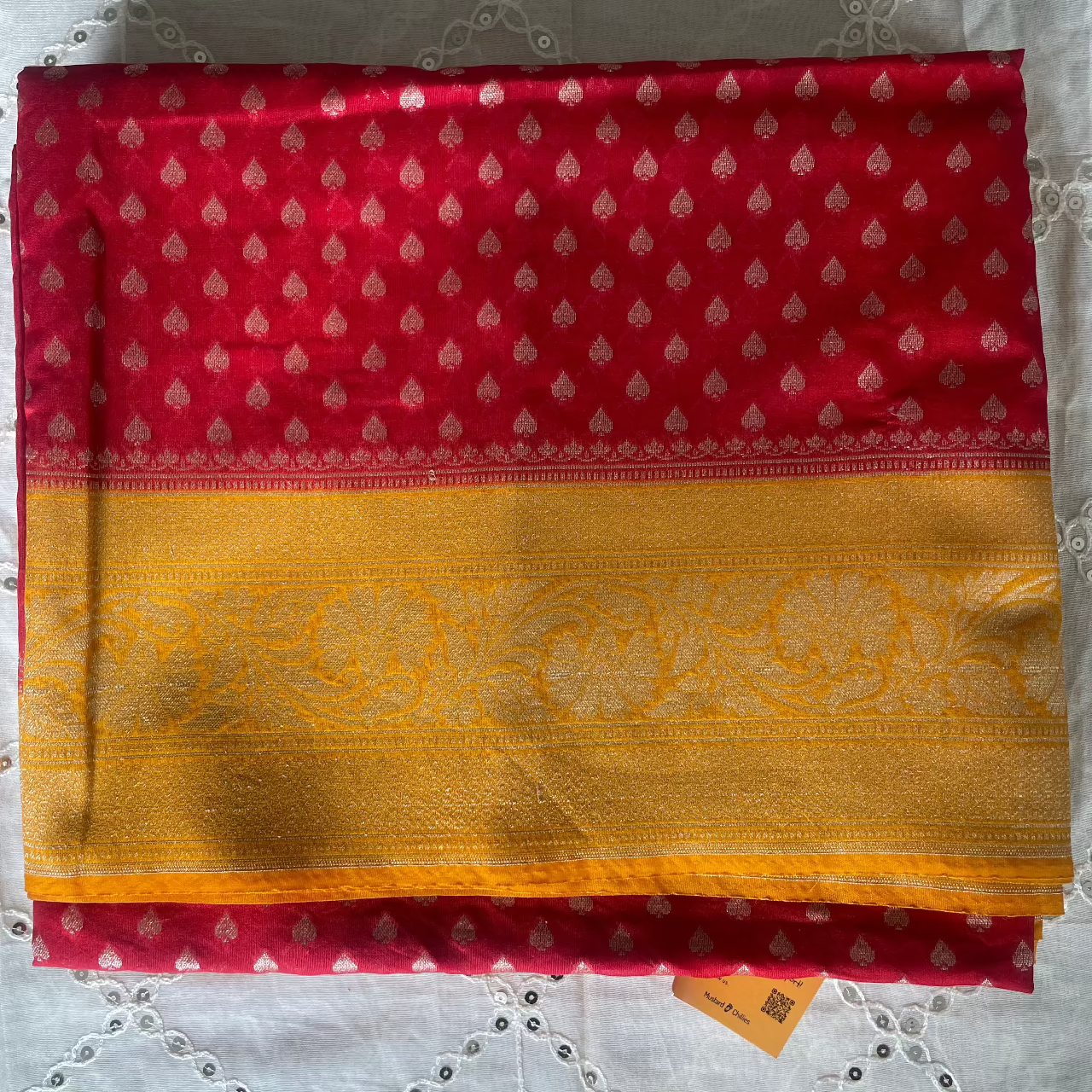 Premium Crepe Saree (Red) and Blouse Piece
