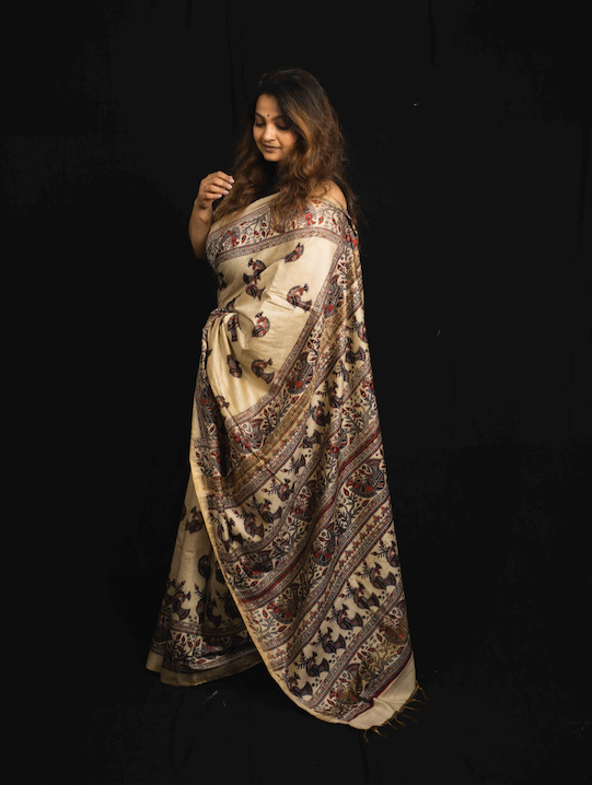 Madhubani Katan Silk Saree (Maroon) and Blouse Piece
