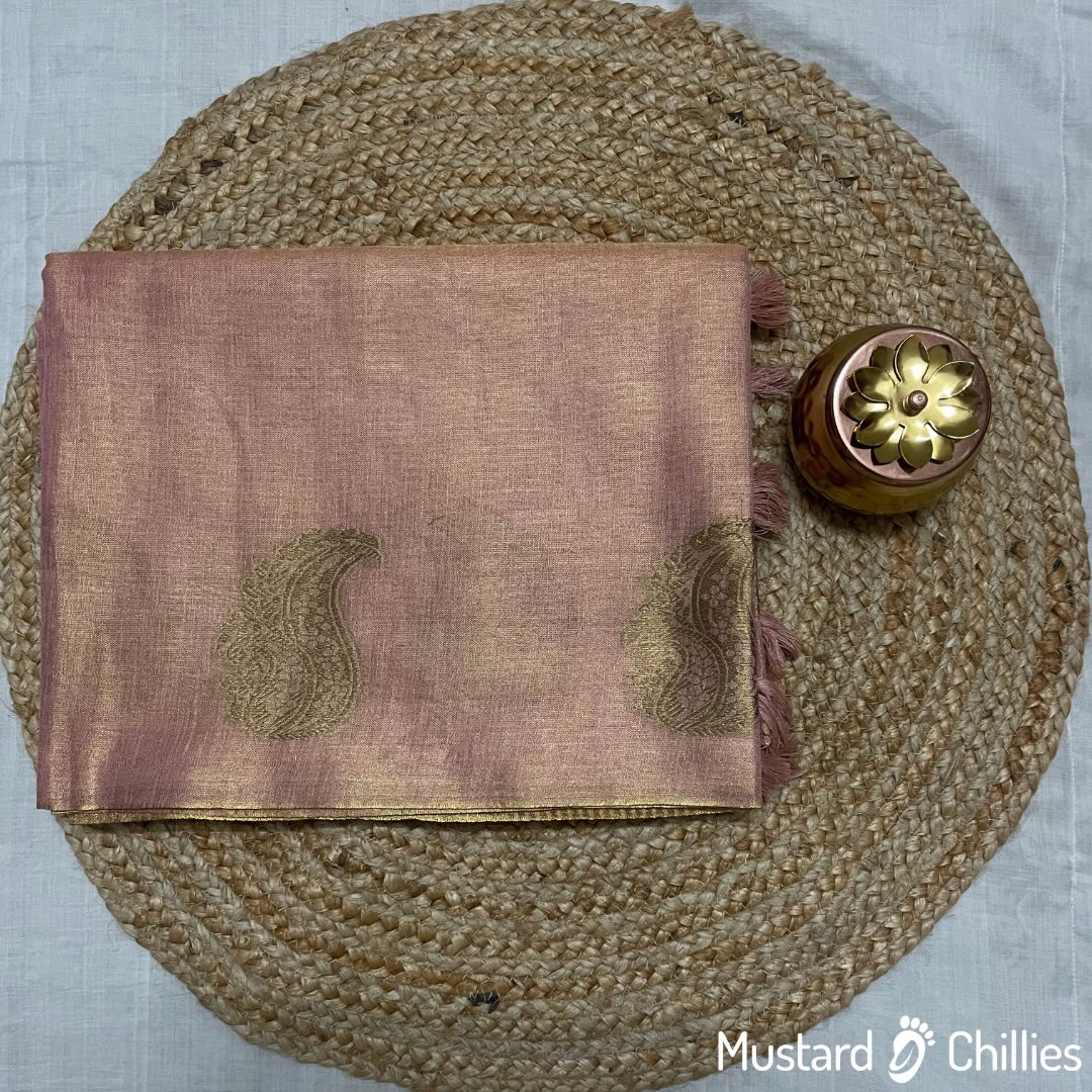 Soft Tissue Saree With Butta Border (Peach) and Blouse Piece