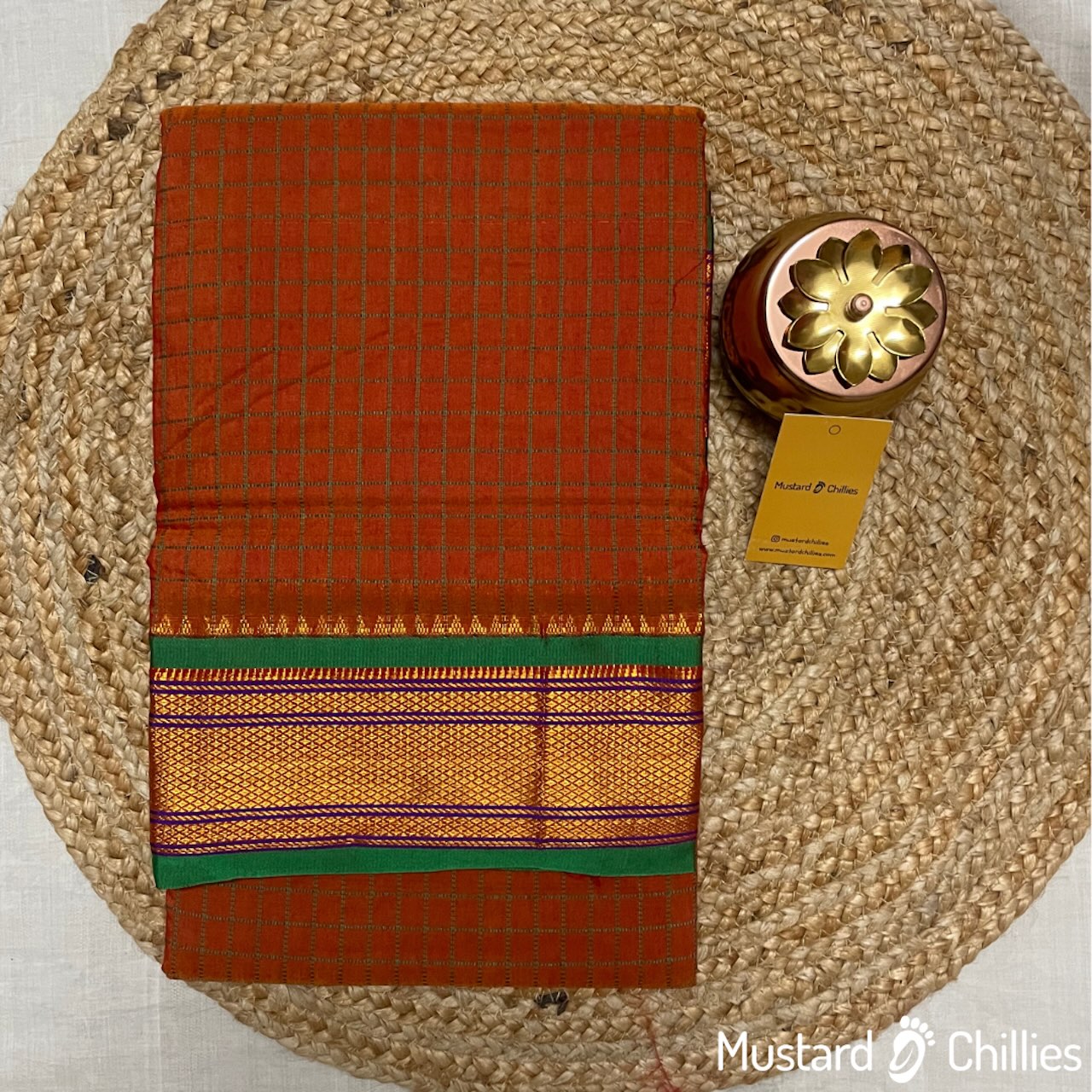 Karnataka Silk Saree With Paithani Border (Orange) and Blouse Piece