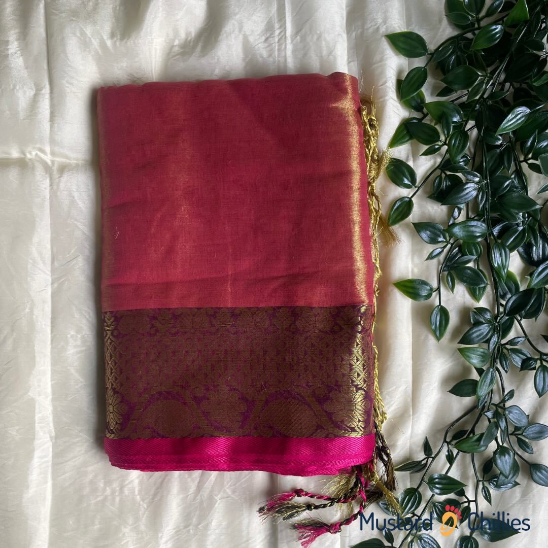 Soft Tissue Saree With Woven Banarasi Border (Orange) and Blouse Piece