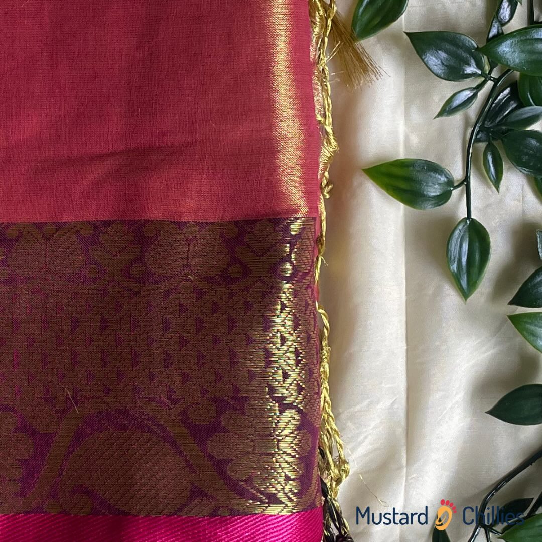 Soft Tissue Saree With Woven Banarasi Border (Orange) and Blouse Piece