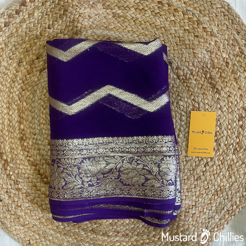 Viscose Georgette Saree (Deep Purple) and Blouse Piece