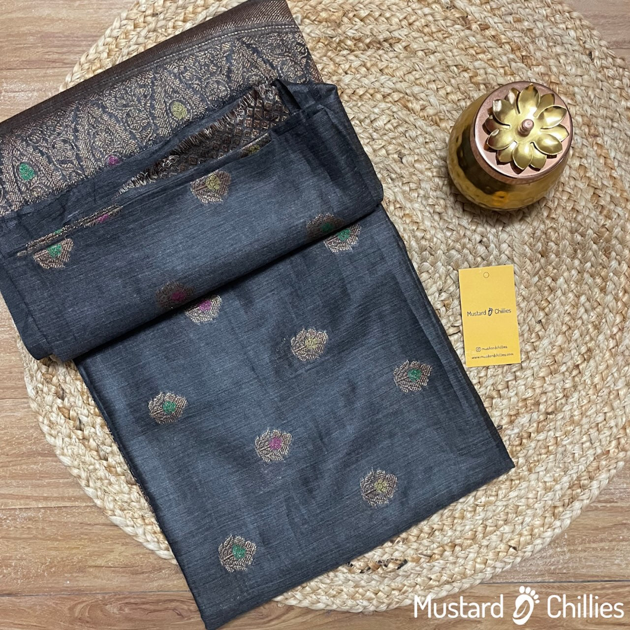 Cotton Silk Saree With Banarasi Weaving (Dark Gray) and Blouse Piece