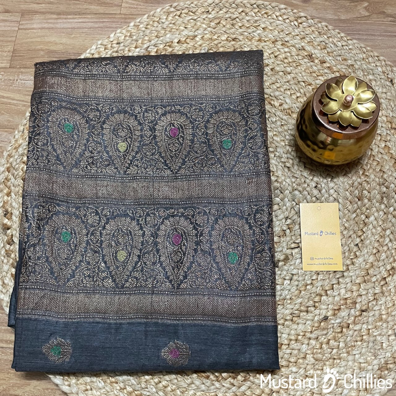 Cotton Silk Saree With Banarasi Weaving (Dark Gray) and Blouse Piece
