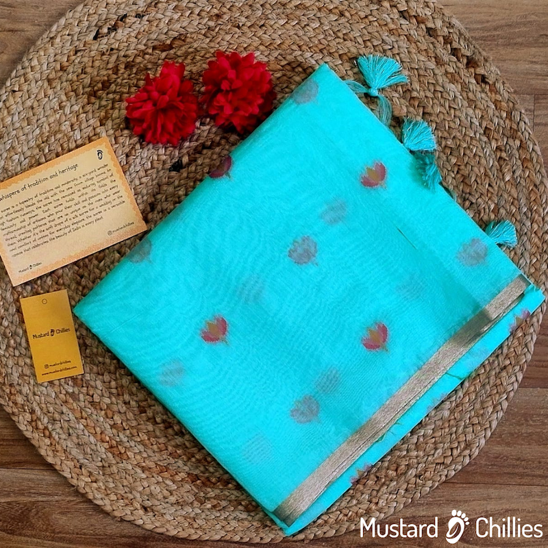 Chanderi Resham Saree (Sea Blue) and Blouse Piece