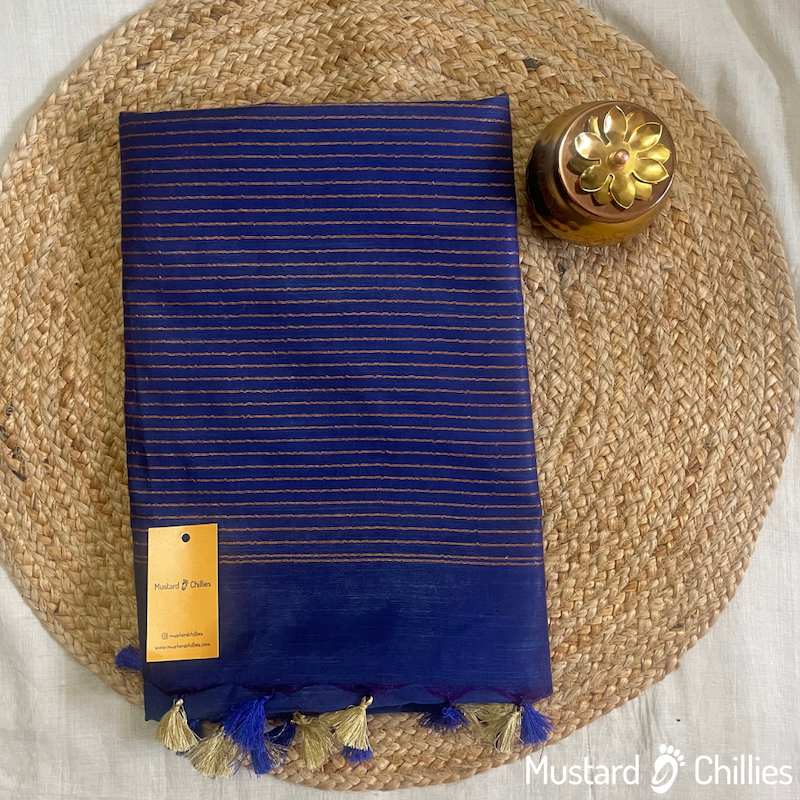 Paper Silk Saree (Royal Blue) and Blouse Piece