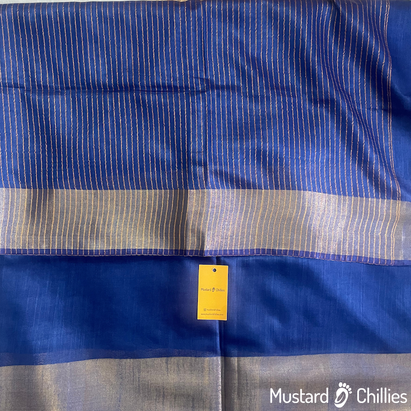 Paper Silk Saree (Royal Blue) and Blouse Piece
