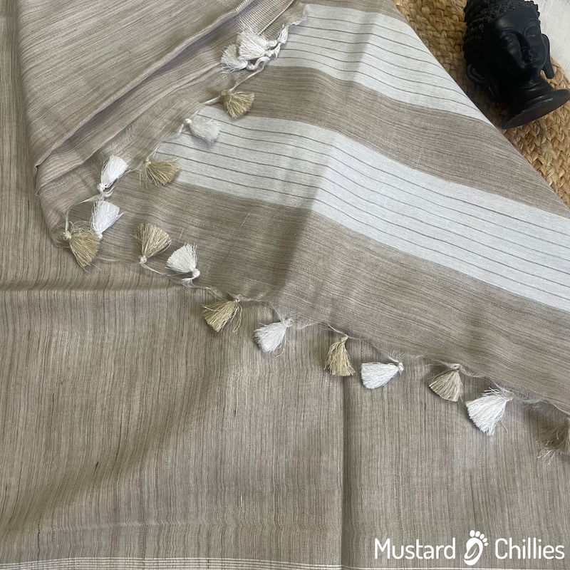 Bamboo Silk Saree (Off White) and Blouse Piece