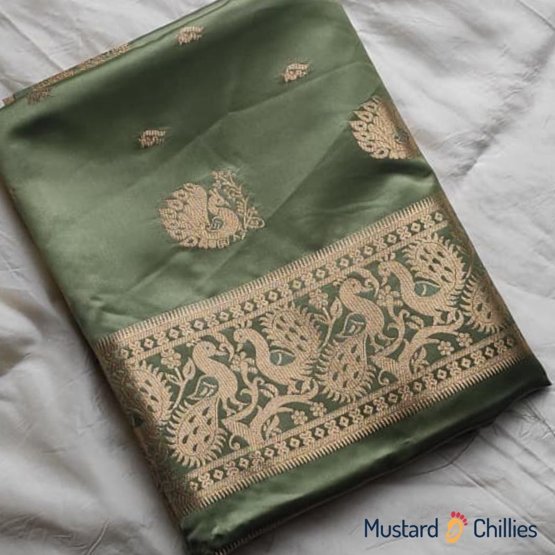 Stain Silk Tissue Paithani With Lotus Border (Mint Green) and Blouse Piece