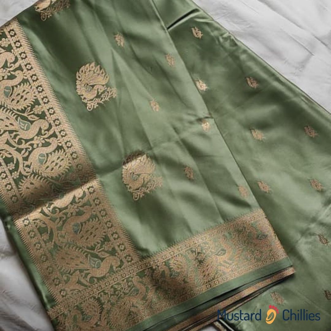 Stain Silk Tissue Paithani With Lotus Border (Mint Green) and Blouse Piece