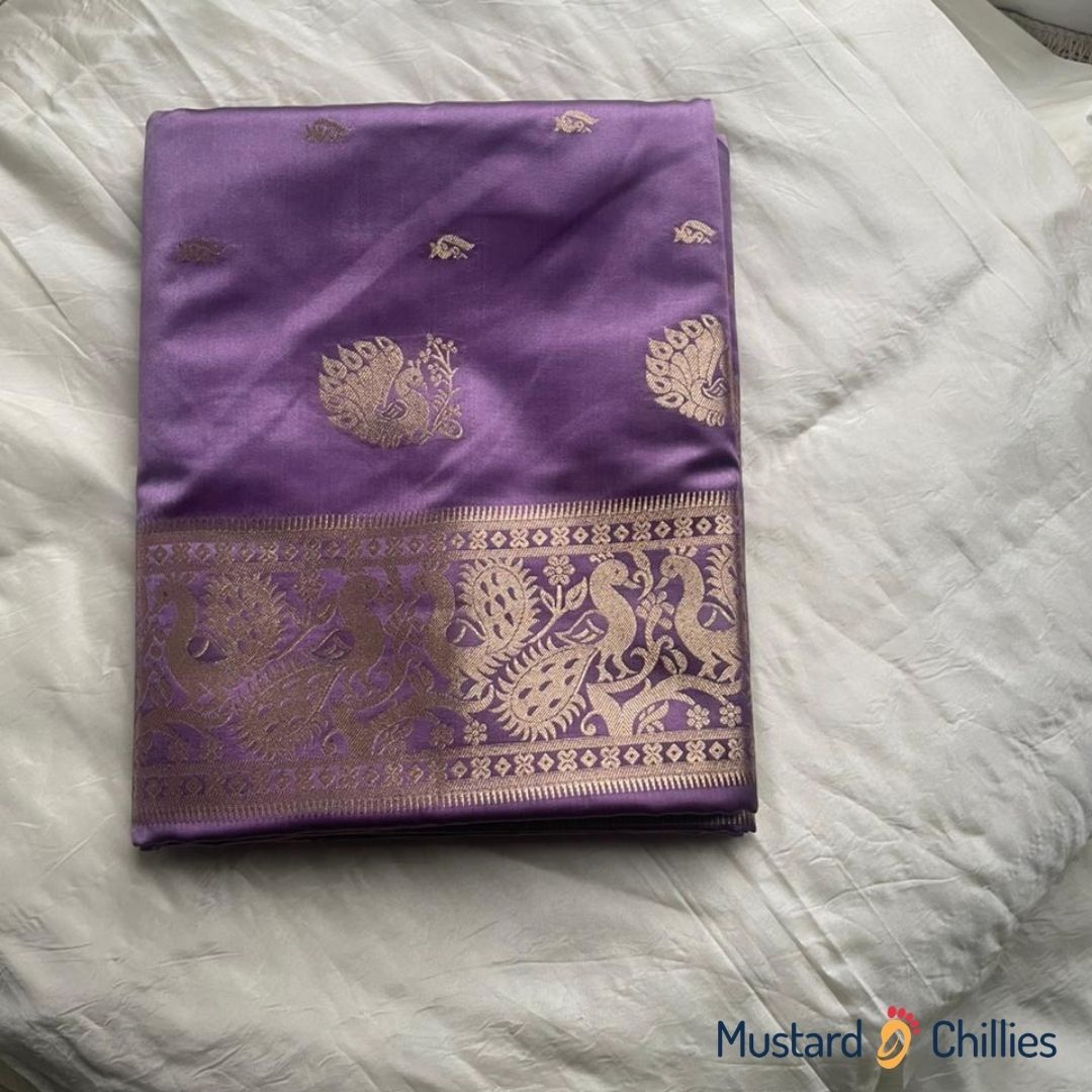 Stain Silk Tissue Paithani With Lotus Border (Lilac) and Blouse Piece