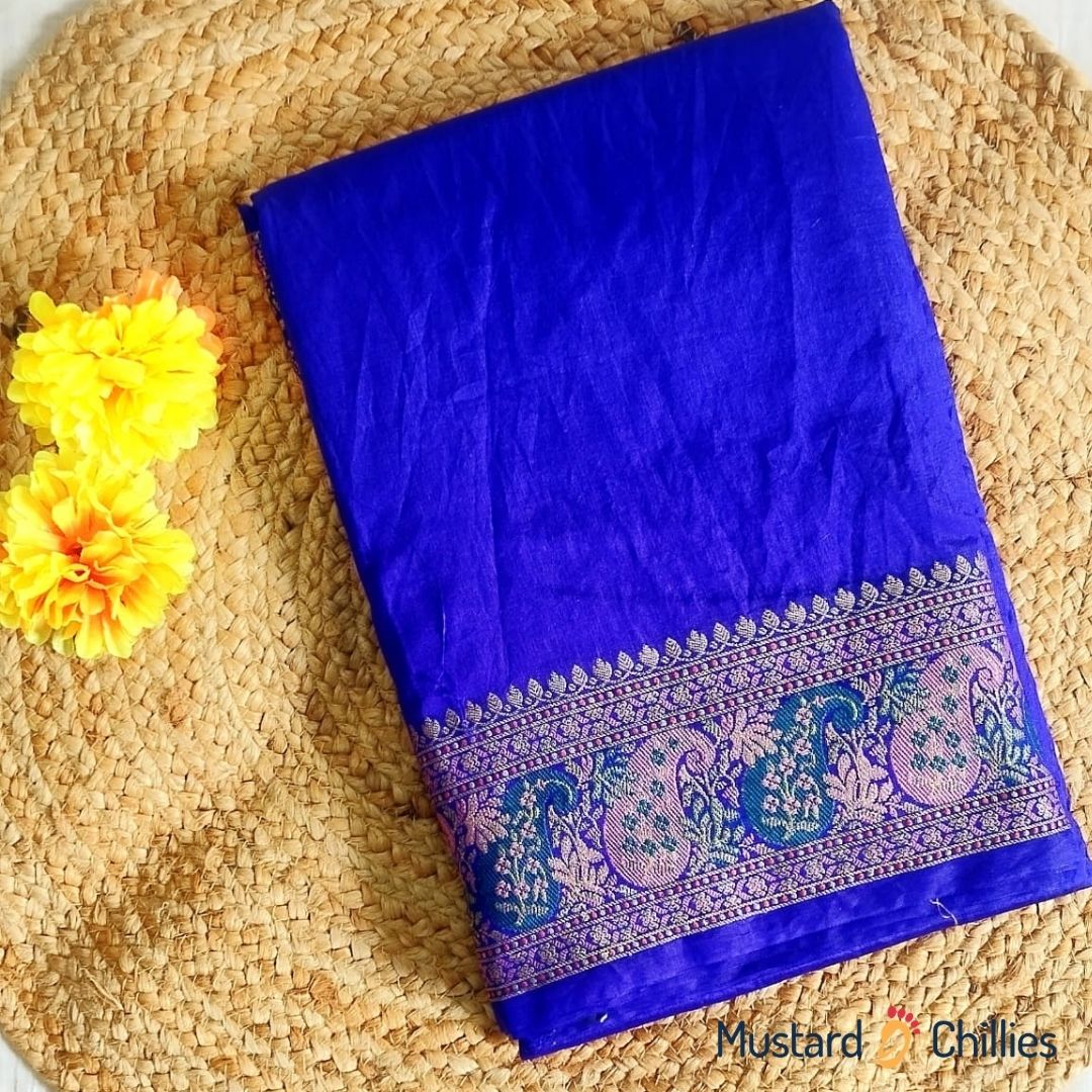 Banarasi Soft Silk Saree (Royal Blue) and Blouse Piece