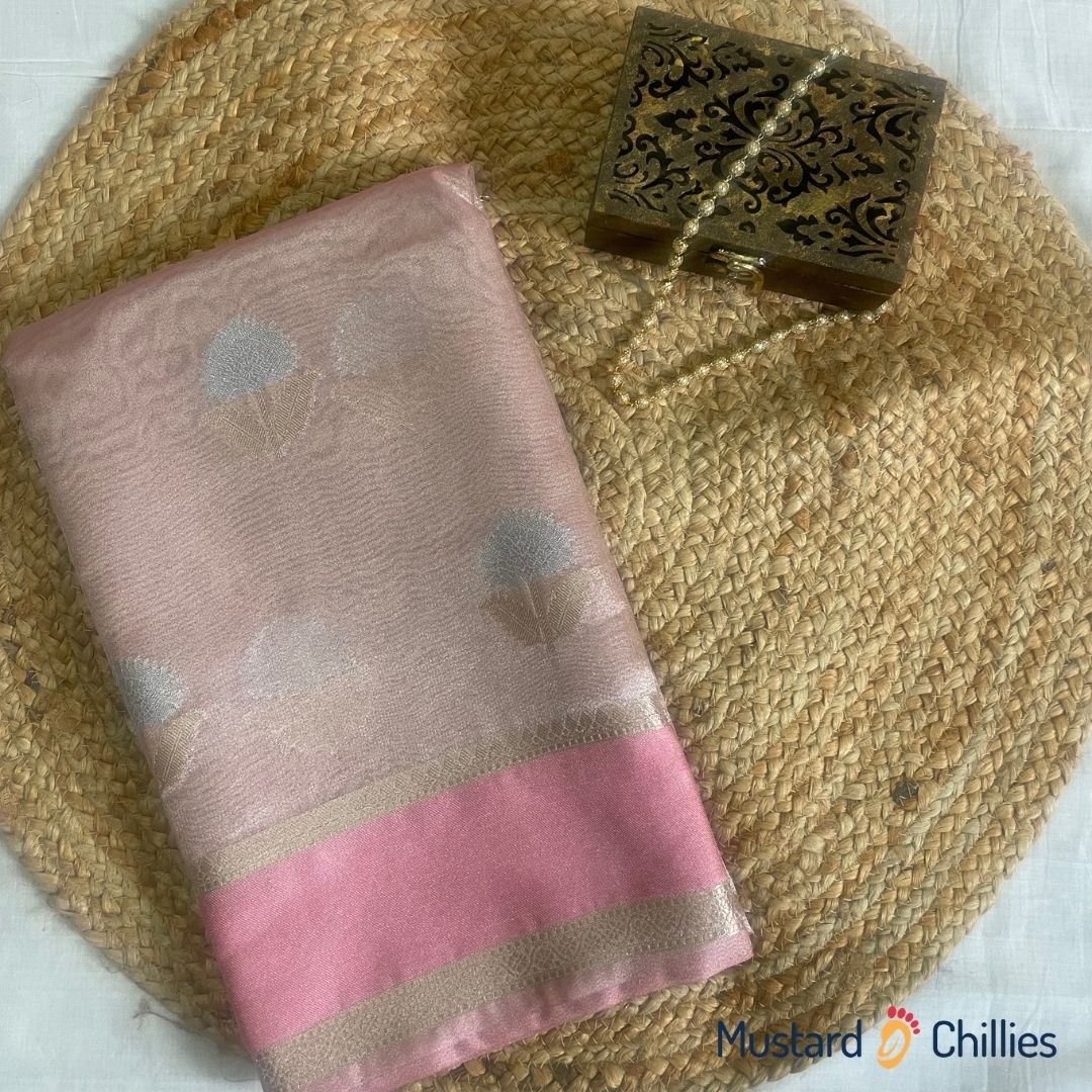 Banarasi Tissue Silk Saree (Light Pink) and Blouse Piece