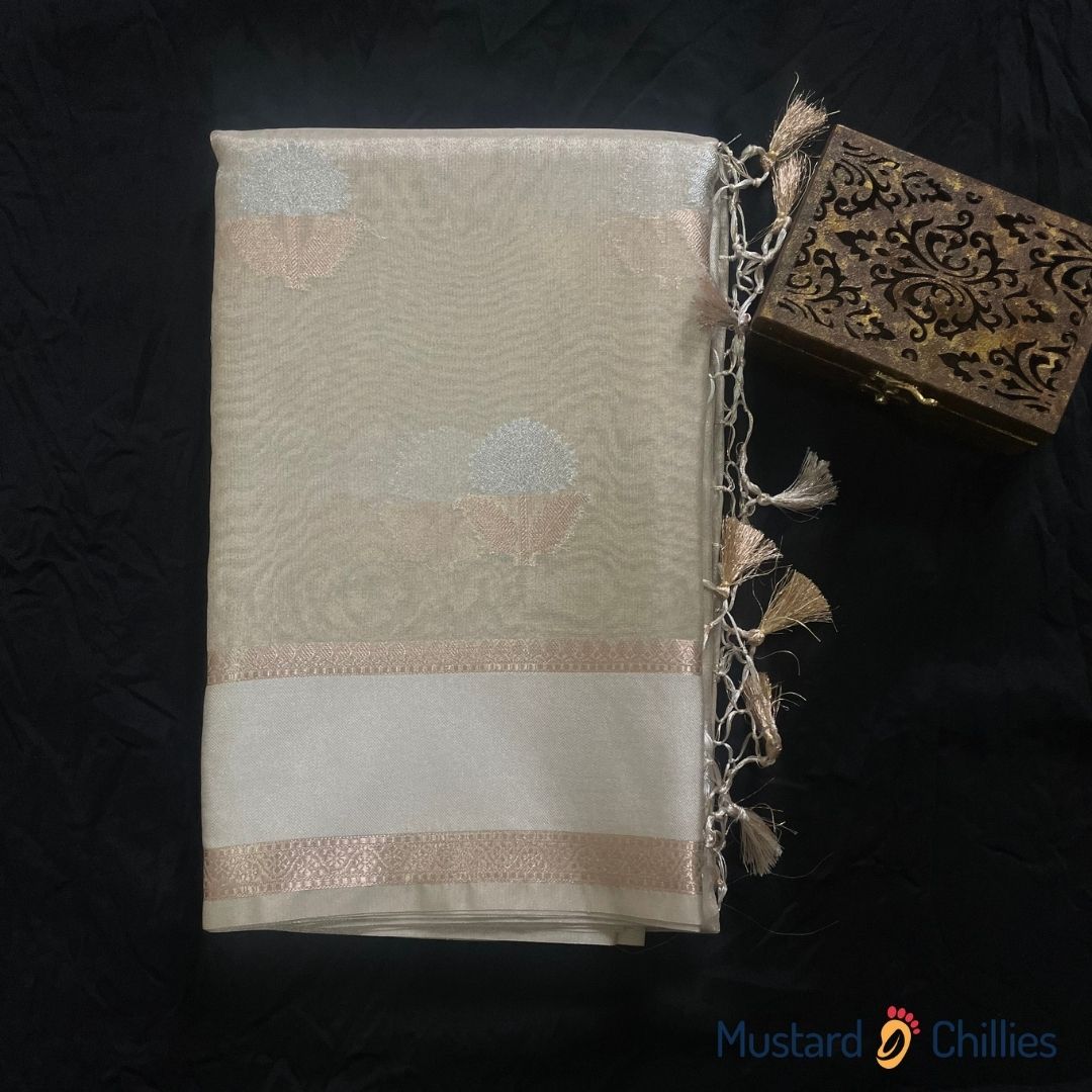 Banarasi Tissue Silk Saree (Ivory) and Blouse Piece