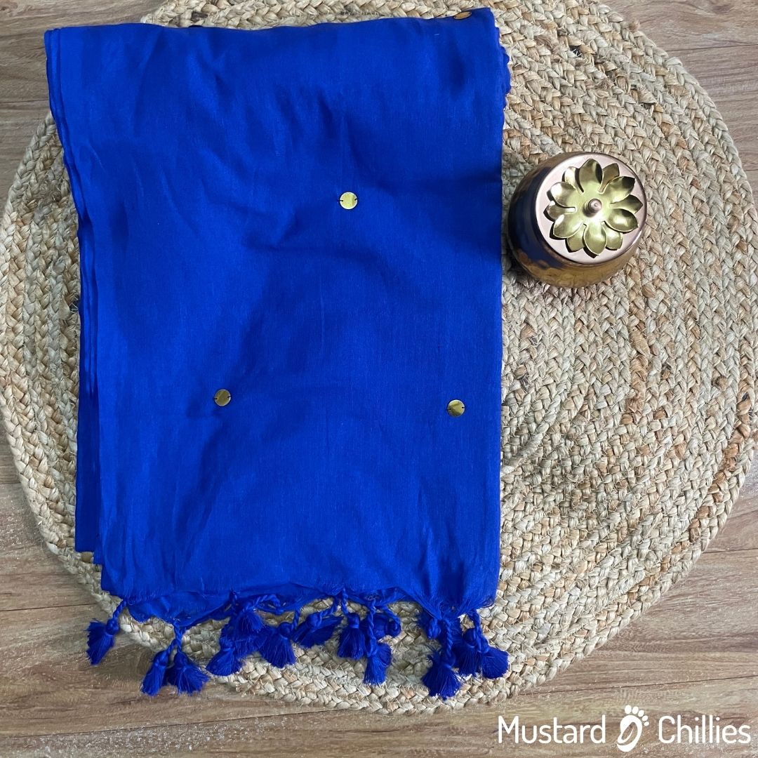 Soft Cotton Saree With Tikali (Royal Blue) and Blouse Piece